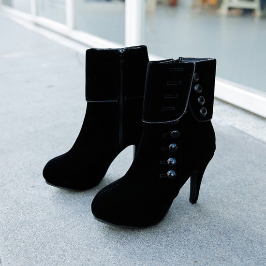 Suede Button Long Hot Style High Heeled Button Boots -Black image