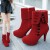 Suede Button Long Hot Style High Heeled Button Boots -Red