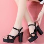 Thick Chunky Heel Buckle Party High Sandals -Black