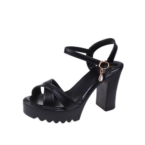 Thick Chunky Heel Buckle Party High Sandals -Black image