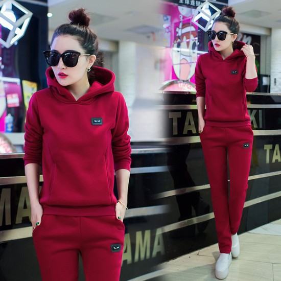 New Trendy Fashion High Waist Full Sleeve Sports Wear Track Suit-Red image