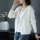 Casual Button Down V-Neck Full Sleeve Hooded Jacket-White image