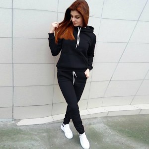 New Sports Wear Two Piece Trendy Hoodie Track Suit-Black