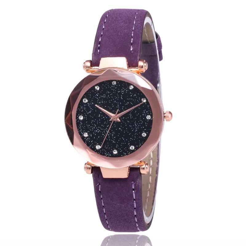 Casual Strappy Glittered Leather Belt Bracelet Watch-Purple image