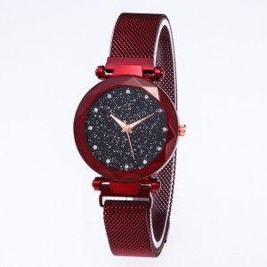 Sky Diamond Printed Magnetic Strap Bracelet Watch-Red