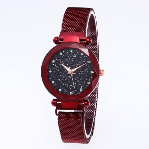 Sky Diamond Printed Magnetic Strap Bracelet Watch-Red image