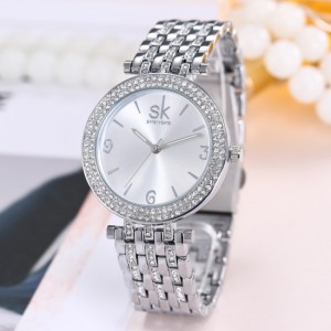 Crystal Decorated StainLess Wrist Watch-Silver