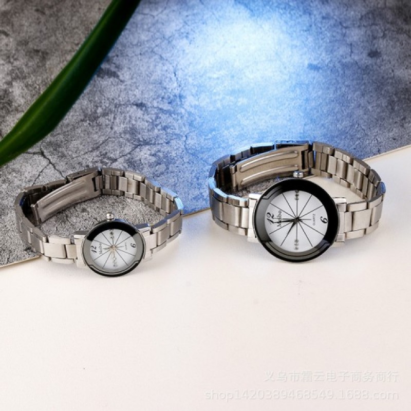 Diamond Line White Dial Couple Wrist Watch-White image