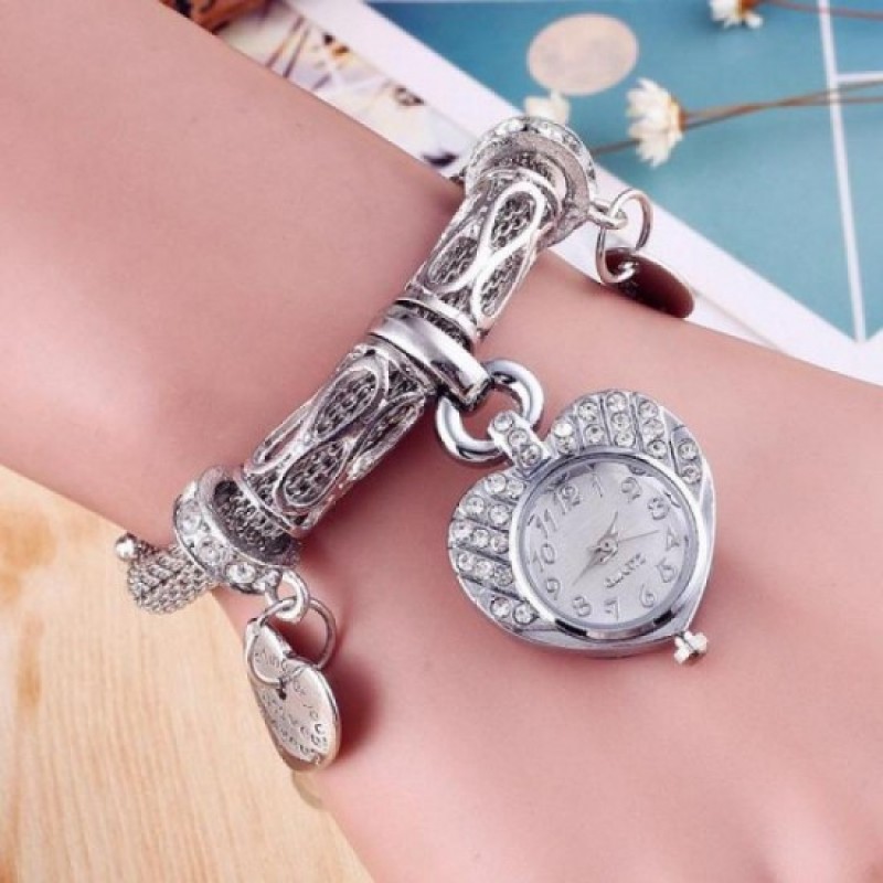 Heart Style Adorable Bracelet Women Watch-Silver image