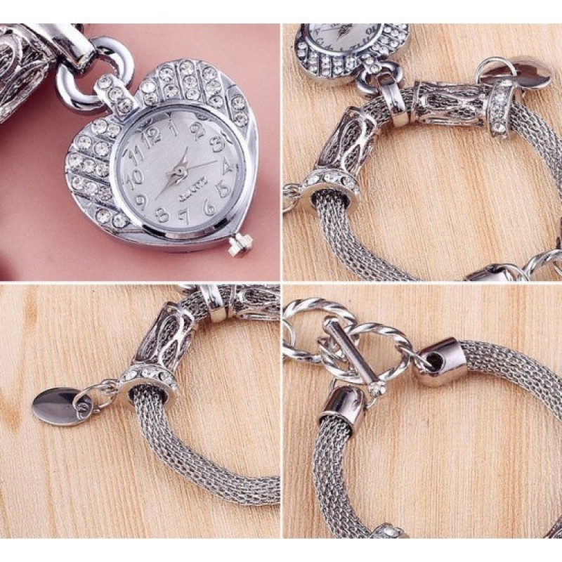 Heart Style Adorable Bracelet Women Watch-Silver image