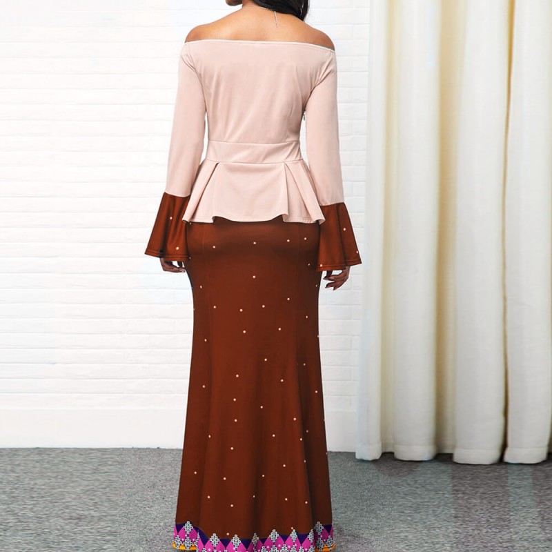 Fishtail High Waist Stitching Full-Sleeve Maxi Dress- Red image