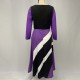 V-neck Geometric Stripe Print Stitching Maxi Dress - Purple image