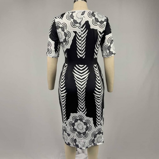 Floral Printed Half Sleeve Body-con Midi Dress - Black image