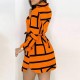 Trendy Striped Printed Full Sleeves Mini Skirt Casual Dress - Orange image