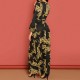 Stylish Retro Printed V-Neck Long Maxi Dress - Black image