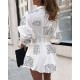 Stylish Letters Print Collar Neck Mini Casual Dress - White|image