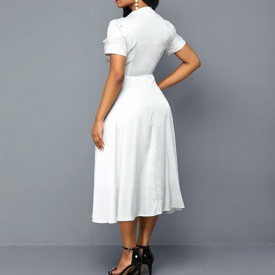 Elegant Polka Dot Stitched A-line Midi Skirt Fashion Dress - White | image