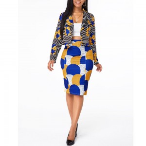 Modish Floral Print Full-sleeve Two Piece Formal Dress - Blue