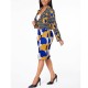 Modish Floral Print Full-sleeve Two Piece Formal Dress - Blue image