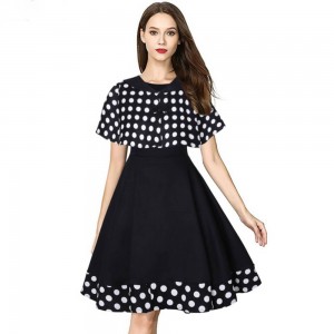 Trendy Two-piece Polka Dot Shawl Midi Skirt Dress - Black