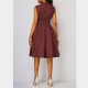 Bow Knot Sleeveless High Waist Mid-skirt Dress - Brown image