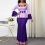 Fishtail High Waist Stitching Full-Sleeve Maxi Dress- Purple