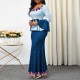 Fishtail High Waist Stitching Full-Sleeve Maxi Dress- Blue image