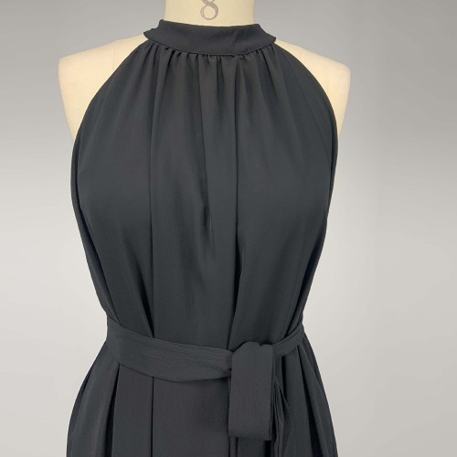 Chiffon Pleated Halter Neck Sleeveless Maxi Dress - Black image