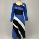 V-neck Geometric Stripe Print Stitching Maxi Dress - Blue image