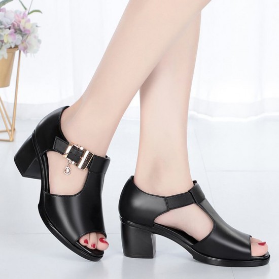 Trendy Fish Mouth Buckle Sandal Casual Shoes - Black image