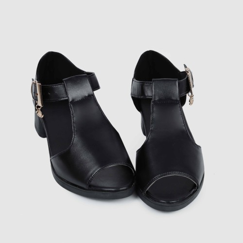 Trendy Fish Mouth Buckle Sandal Casual Shoes - Black image