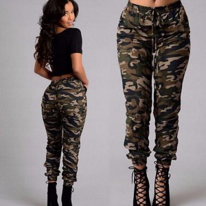 Trendy Camouflage Printed Trousers Casual Bottoms - Green