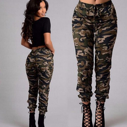 Trendy Camouflage Printed Trousers Casual Bottoms - Green image