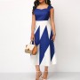 Trending Contrast Geometric Sleeveless Long Dress - Blue