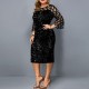 Trendy Glittering Lace Stitched Midi-skirt Party Dress - Black |image
