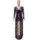 Hot Lace Hollow Floral Designed Long Party Dress - Black image