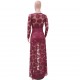 Hot Lace Hollow Floral Designed Long Party Dress - Red image