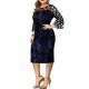 Trendy Glittering Lace Stitched Midi-skirt Party Dress - Blue| image