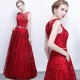 Latest Banquet Sleeveless Mesh Embroidery Evening Party Dress - Red| image