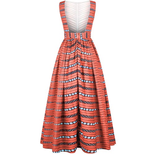 Latest Design Digital Printed Sleeveless Maxi Casual Dress - Red image
