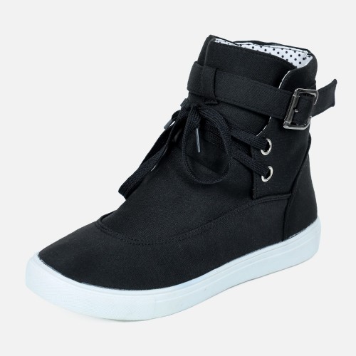 Flat Bottom Canvas Breathable Casual Sneaker Boots-Black image