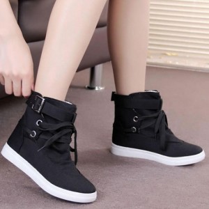 Flat Bottom Canvas Breathable Casual Sneaker Boots-Black