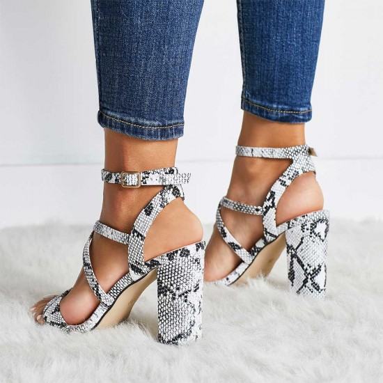 Cross Strap Snakeskin Print High Heel Sandals - Grey image