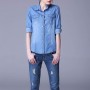 New Trending Fashion Denim Dual Pocket Full Sleeve Shirt -Light Blue