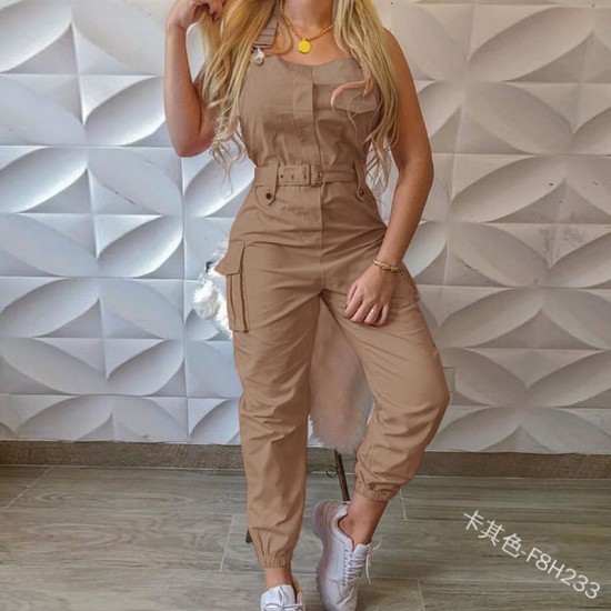 Sleeveless One-shoulder Strap Rompers Casual Dress - Brown image