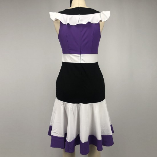 Modish Sleeveless Vintage Contrast Midi Skirt Casual Dress - Purple image