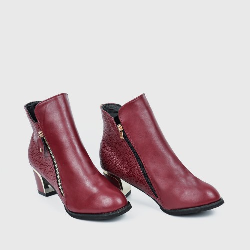Latest Thick Heel Pointed Short Boots Women Shoes - Red image