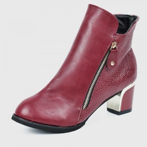 Latest Thick Heel Pointed Short Boots Women Shoes - Red