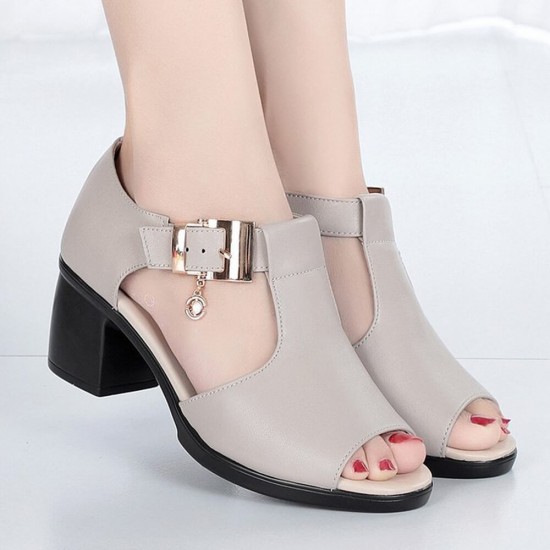 Trendy Fish Mouth Buckle Sandal Casual Shoes - Beige| image