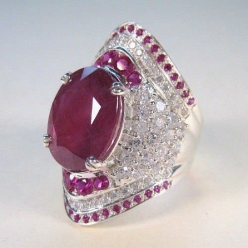 Natural Ruby Gemstone Sterling Silver Wedding Ring-Pink image